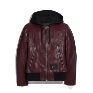 Coach x Champion Lamb Leather Jacket Hoodie Men EU 54 US L MSRP $1250 #5916 BNWT